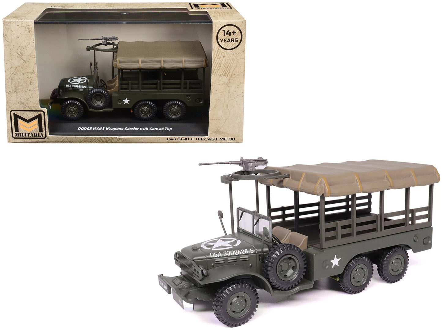 Dodge WC63 Weapons Carrier with Canvas Top Olive Drab "United States Army" 1/43 Diecast Model by Militaria Die Cast