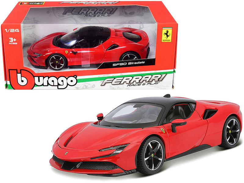 Ferrari SF90 Stradale Red with Black Top 1/24 Diecast Model Car by Bburago