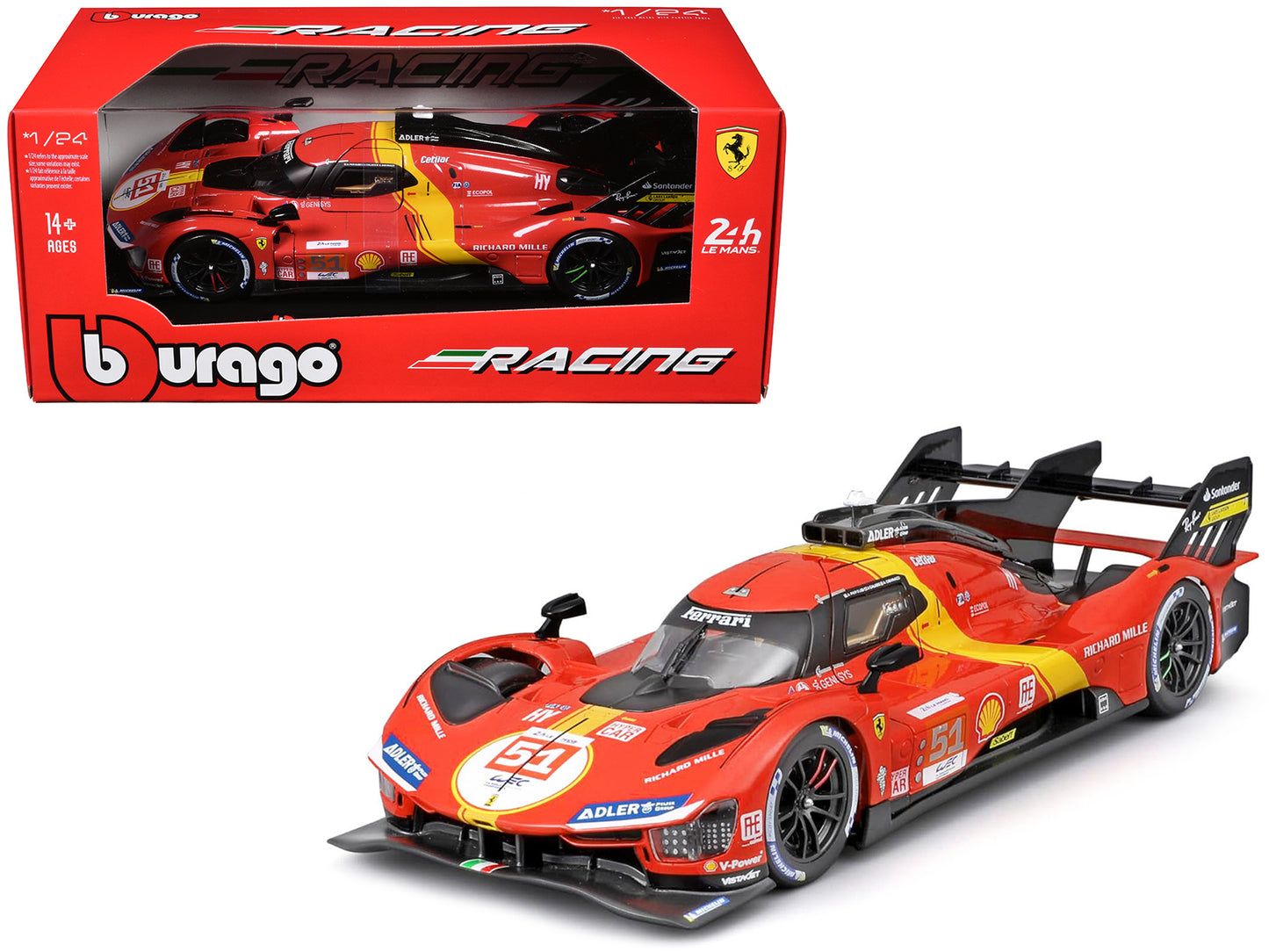 Ferrari 499P #51 James Calado - Antonio Giovinazzi - Alessandro Pier Guidi "Ferrari AF Corse" Winner "24 Hours of Le Mans" (2023) "Racing" Series 1/24 Diecast Model Car by Bburago