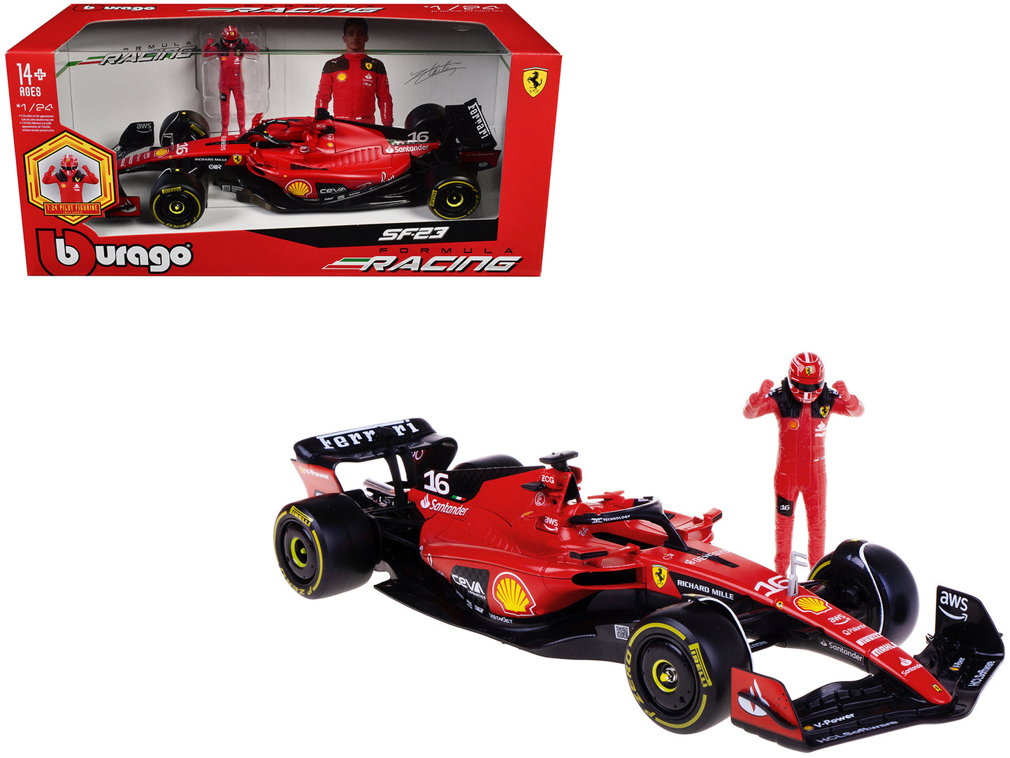 Ferrari SF-23 #16 Charles Leclerc "Formula One F1 World Championship" (2023) with Driver Figure 1/24 Diecast Model Car by Bburago