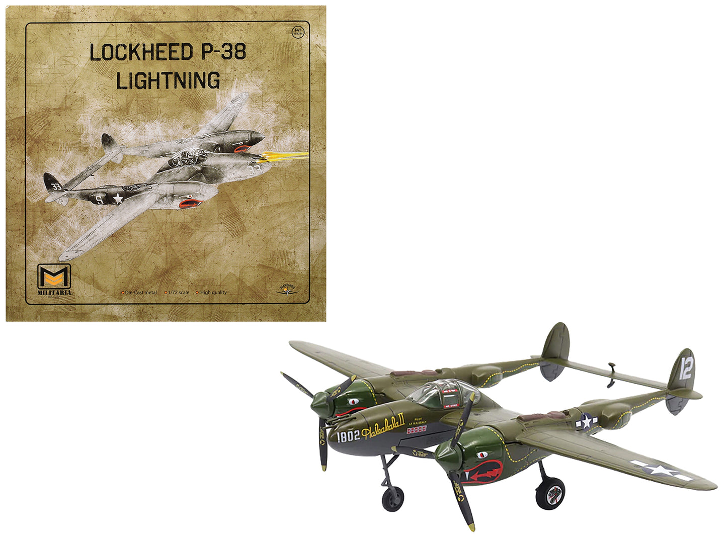 Lockheed P-38 Lightning Fighter Aircraft "Haleakala II 80th FG 459th FS Twin Dragons" (1944) United States Army Air Forces 1/72 Diecast Model by Militaria Die Cast