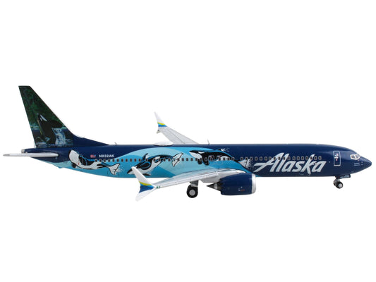 Boeing 737 MAX 9 Commercial Aircraft "Alaska Airlines" Blue with Orca Graphics 1/400 Diecast Model Airplane by GeminiJets