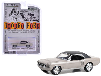 1967 Ford Mustang Coupe "She Country Special - Bill Goodro Ford Denver Colorado" Autumn Smoke with Black Top "Hobby Exclusive" Series 1/64 Diecast Model Car by Greenlight