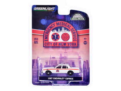 1987 Chevy Caprice "NYC EMS (City of New York Emergency Medical Service)" White with Stripes "Hobby Exclusive" Series 1/64 Diecast Model Car by Greenlight