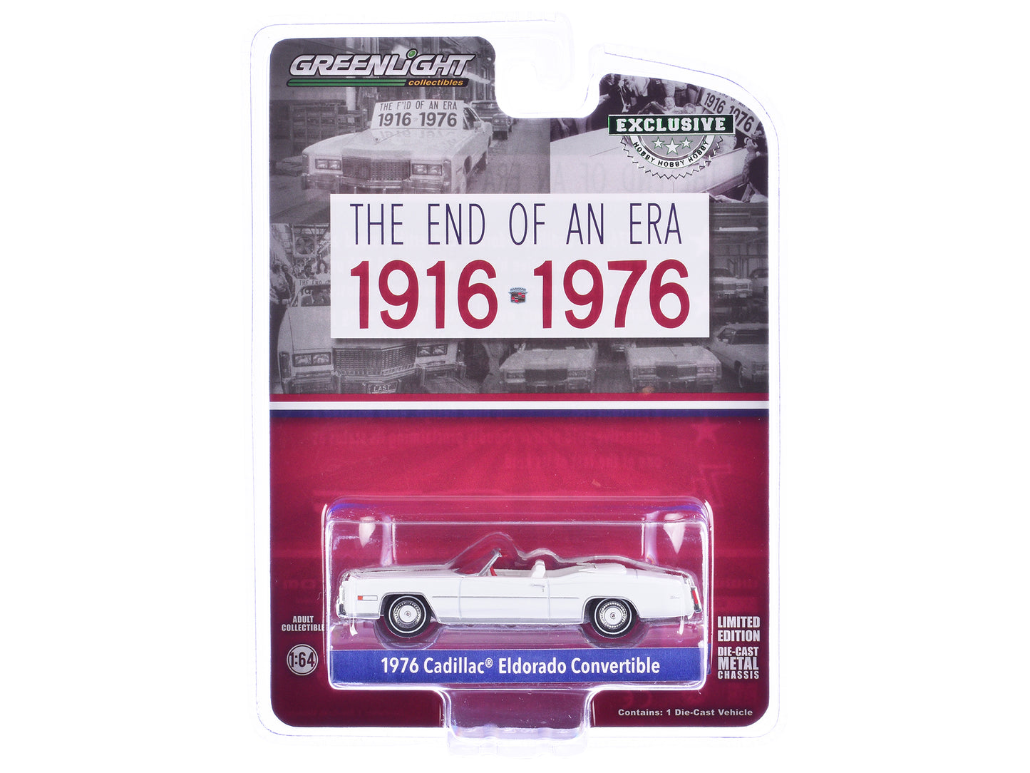 1976 Cadillac Eldorado Convertible White with Red and Blue Stripes "The End of an Era 1916-1976" "Hobby Exclusive" Series 1/64 Diecast Model Car by Greenlight