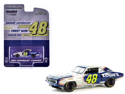 1969 Chevrolet Camaro #48 "Jimmie Johnson - Hendrick Motorsports First Win Tribute" Dark Blue and White with Graphics "Hobby Exclusive" Series 1/64 Diecast Model Car by Greenlight