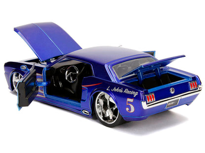 1965 Ford Mustang #5 "L. John's Racing" Candy Blue with Flame Graphics "Bigtime Muscle" Series 1/24 Diecast Model Car by Jada