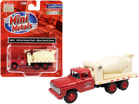 1960 Ford Cement Mixer Truck "Morse Sand and Gravel" Red and Cream 1/87 (HO) Scale Model by Classic Metal Works