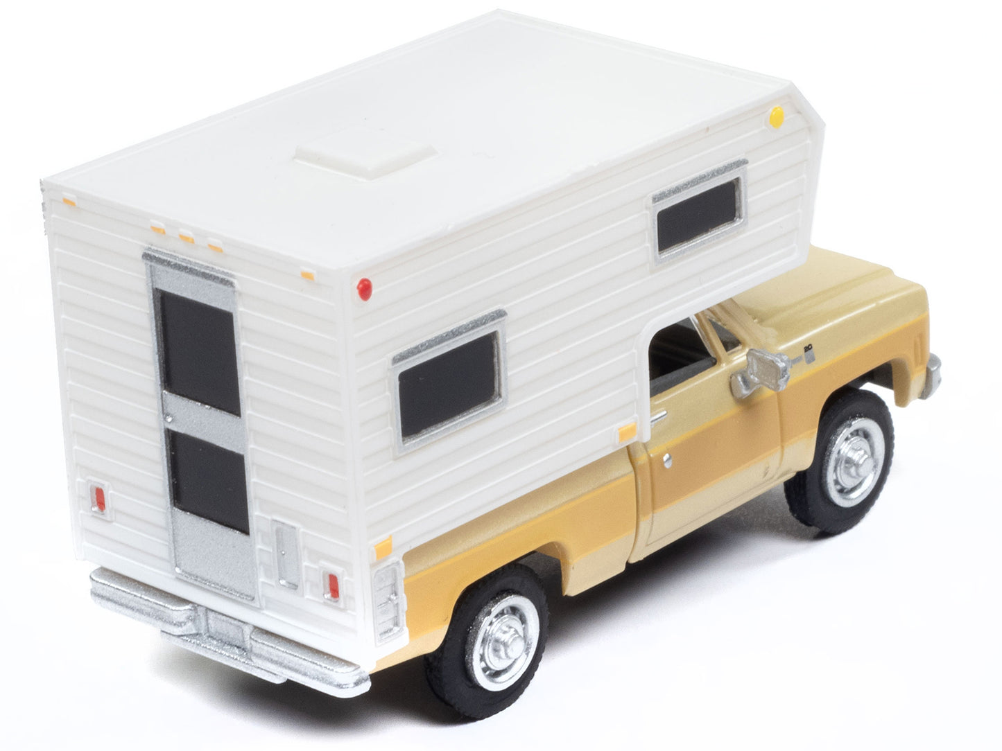 1977 Chevrolet Fleetside Pickup Truck with Camper Beige Metallic and Tan "Mini Metals" Series 1/87 (HO) Scale Model Car by Classic Metal Works