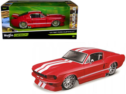 1967 Ford Mustang GT Red with White Stripes "Classic Muscle" "Maisto Design" Series 1/24 Diecast Model Car by Maisto