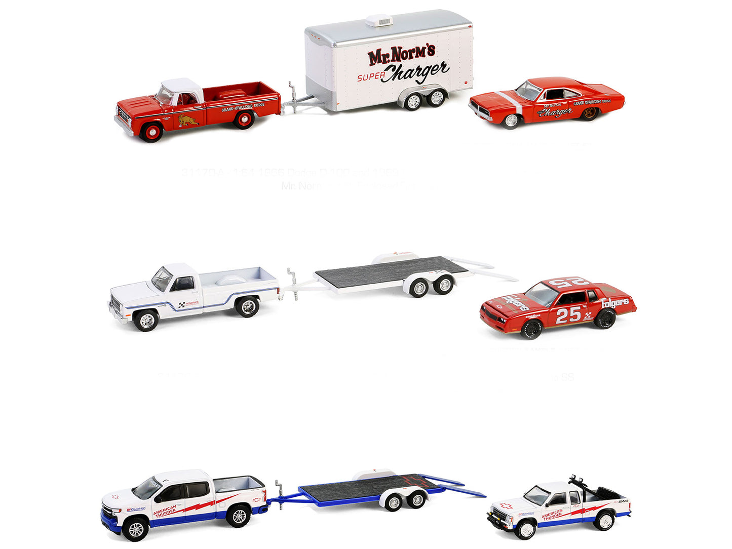 "Racing Hitch & Tow" Set of 3 pieces Series 5 1/64 Diecast Model Cars by Greenlight