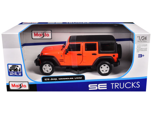 2015 Jeep Wrangler Unlimited Bright Orange with Black Top "SE Trucks" Series 1/24 Diecast Model Car by Maisto