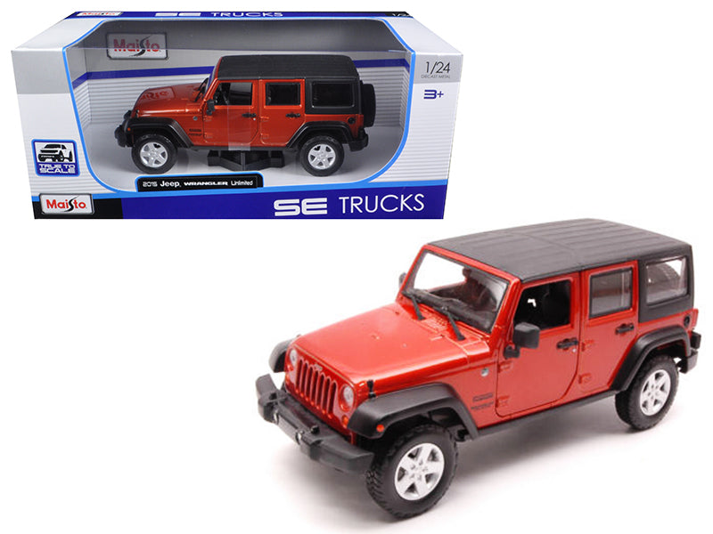 2015 Jeep Wrangler Unlimited Orange with Black Top 1/24 Diecast Model Car by Maisto