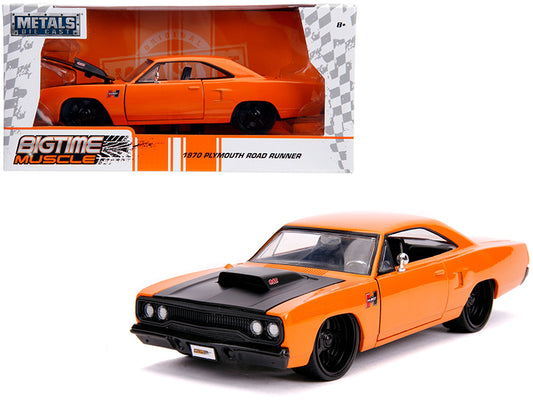 1970 Plymouth Road Runner Orange with Black Hood "Bigtime Muscle" 1/24 Diecast Model Car by Jada