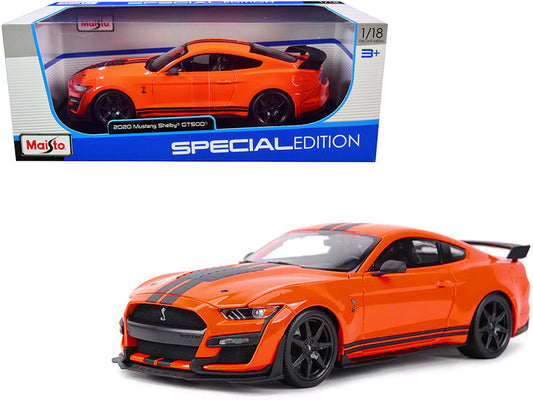 2020 Ford Mustang Shelby GT500 Orange with Black Stripes "Special Edition" 1/18 Diecast Model Car by Maisto