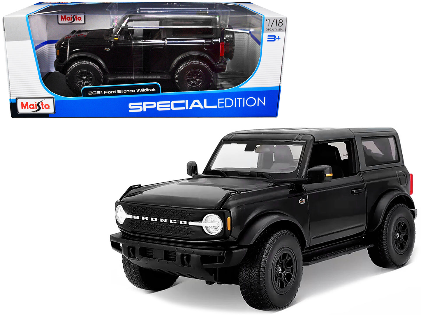 2021 Ford Bronco Wildtrak Black Metallic with Dark Gray Top "Special Edition" 1/18 Diecast Model Car by Maisto