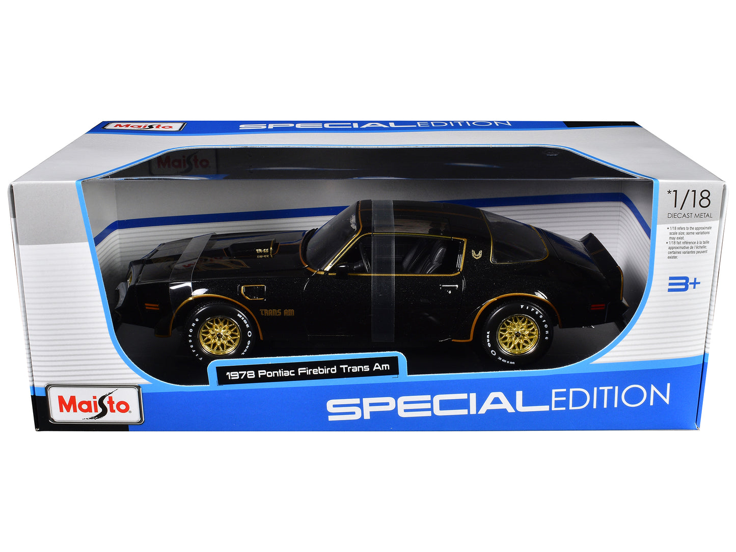 1978 Pontiac Firebird Trans Am Black Metallic with Hood Graphics "Special Edition" Series 1/18 Diecast Model Car by Maisto