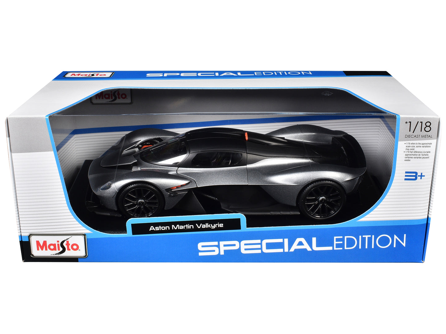 Aston Martin Valkyrie Silver Metallic with Matt Black Top "Special Edition" Series 1/18 Diecast Model Car by Maisto