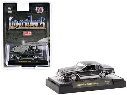 1987 Buick Regal Limited Lowrider Black with Silver Graphics "Lowriders" Limited Edition to 5500 pieces Worldwide 1/64 Diecast Model Car by M2 Machines