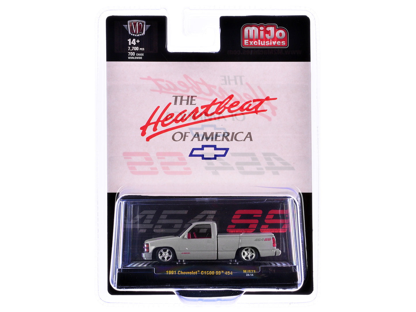 1991 Chevrolet C1500 SS 454 Pickup Truck Silver Metallic with Red Interior "The Heartbeat of America" Limited Edition to 7700 pieces Worldwide 1/64 Diecast Model Car by M2 Machines