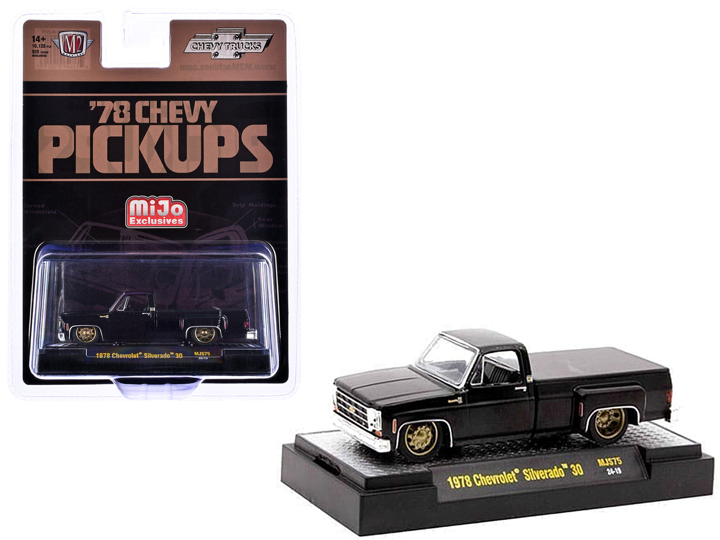 1978 Chevrolet Silverado 30 Pickup Truck Black Limited Edition to 10120 pieces Worldwide 1/64 Diecast Model Car by M2 Machines