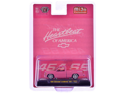 1991 Chevrolet C1500 SS 454 Pickup Truck Pink "The Heartbeat of America" Limited Edition to 9900 pieces Worldwide 1/64 Diecast Model Car by M2 Machines