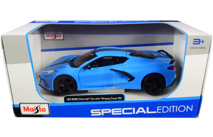 2020 Chevrolet Corvette Stingray Z51 Coupe Blue with Black Stripes 1/24 Diecast Model Car by Maisto