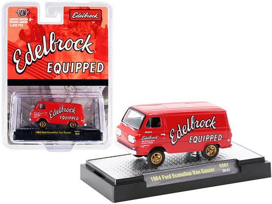 1964 Ford Econoline Van Gasser Bright Red "Edelbrock Equipped" Limited Edition to 4620 pieces Worldwide 1/64 Diecast Model Car by M2 Machines