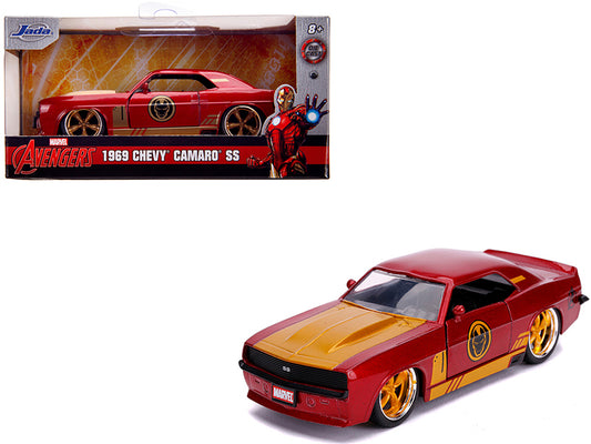 1969 Chevrolet Camaro SS Red Metallic and Gold "Iron Man" "Avengers" "Marvel" Series 1/32 Diecast Model Car by Jada