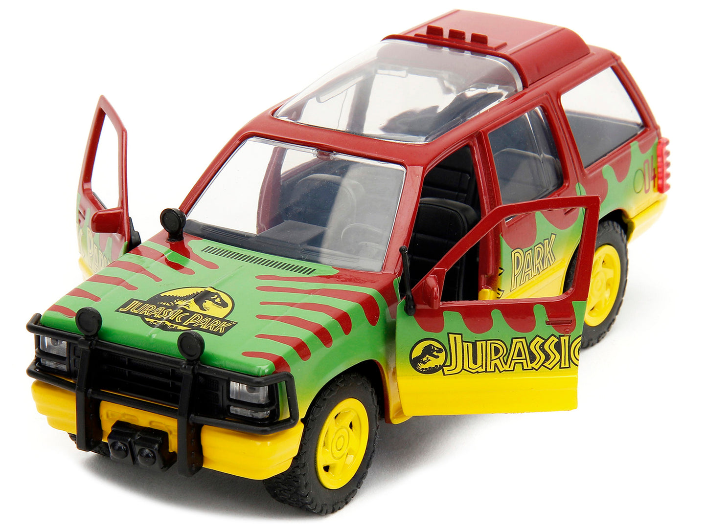 Ford Explorer Red and Yellow with Green Graphics "Jurassic Park" (1993) Movie 30th Anniversary "Hollywood Rides" Series 1/32 Diecast Model Car by Jada