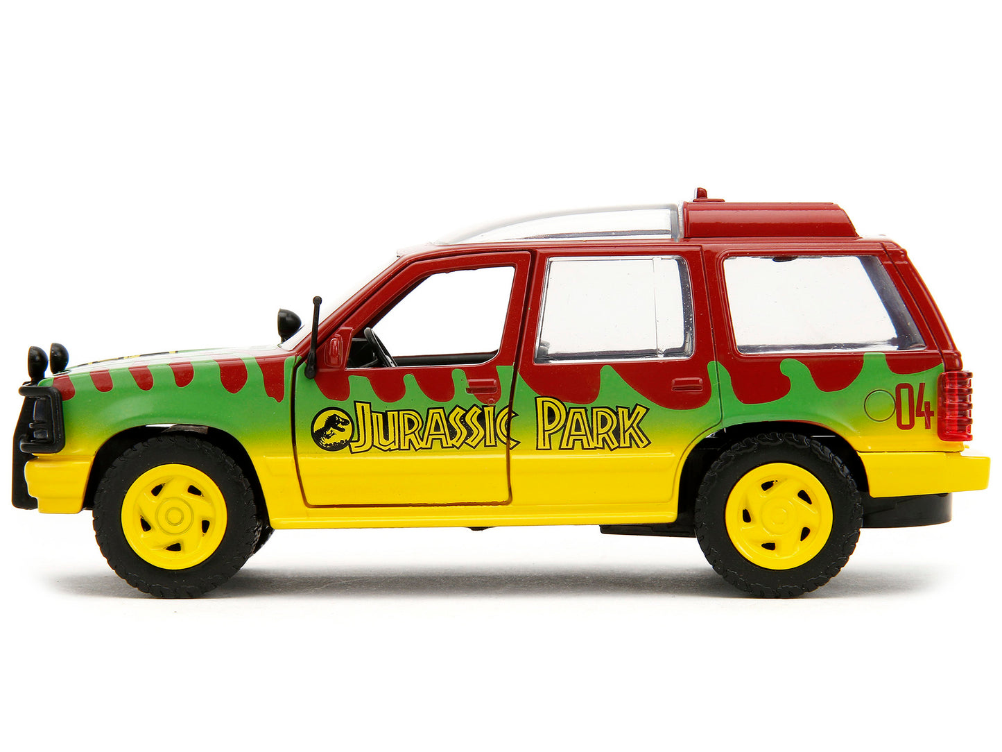 Ford Explorer Red and Yellow with Green Graphics "Jurassic Park" (1993) Movie 30th Anniversary "Hollywood Rides" Series 1/32 Diecast Model Car by Jada