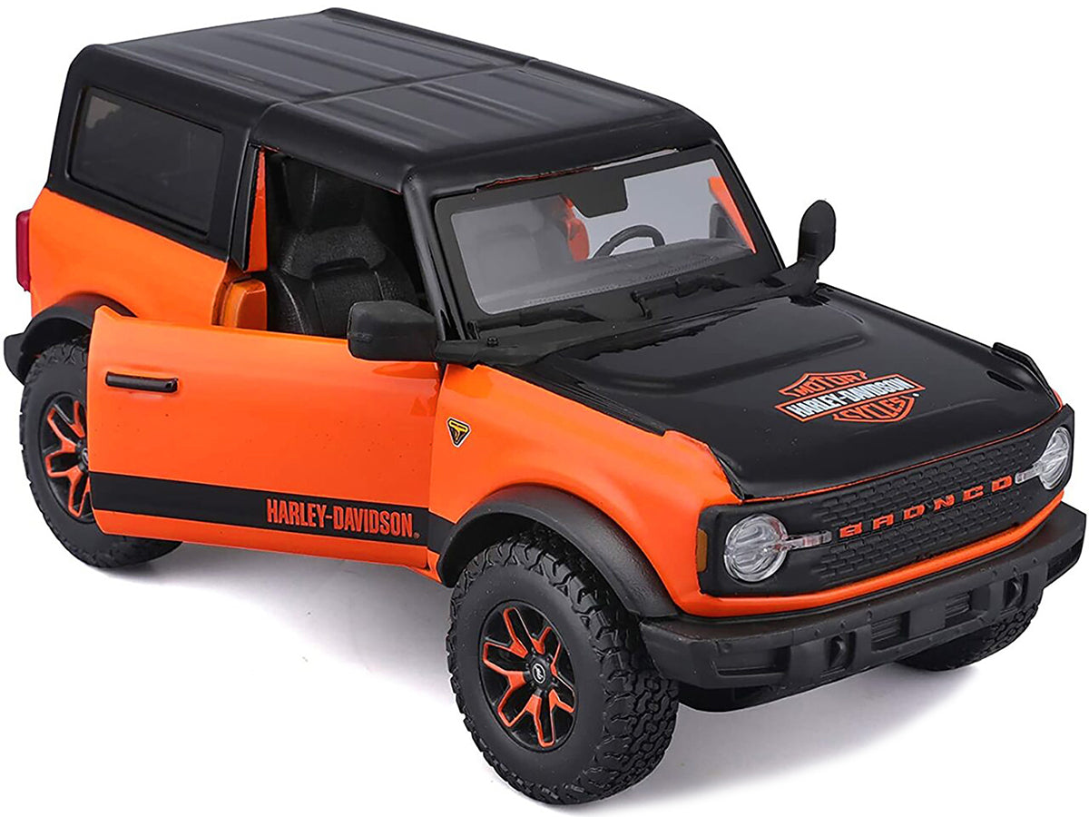 2021 Ford Bronco Badlands Orange and Black "Harley Davidson" "H-D Custom" Series 1/24 Diecast Model Car by Maisto