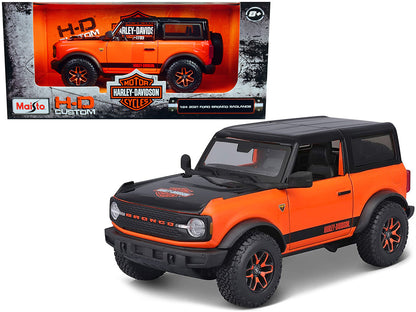 2021 Ford Bronco Badlands Orange and Black "Harley Davidson" "H-D Custom" Series 1/24 Diecast Model Car by Maisto