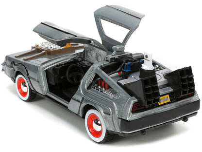 DeLorean DMC (Time Machine) Brushed Metal "Back to the Future Part III" (1990) Movie "Hollywood Rides" Series 1/32 Diecast Model Car by Jada