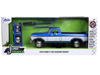 1979 Ford F-150 Custom Pickup Truck Candy Blue and White with Extra Wheels "Just Trucks" Series 1/24 Diecast Model Car by Jada