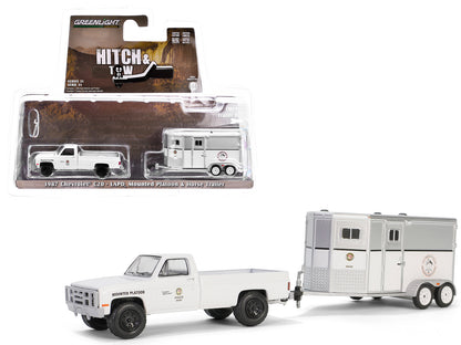 1987 Chevrolet C20 Pickup Truck White "LAPD (Los Angeles Police Department) Search & Rescue Mounted Platoon" with Horse Trailer "Hitch & Tow Series" 31 1/64 Diecast Model Car by Greenlight