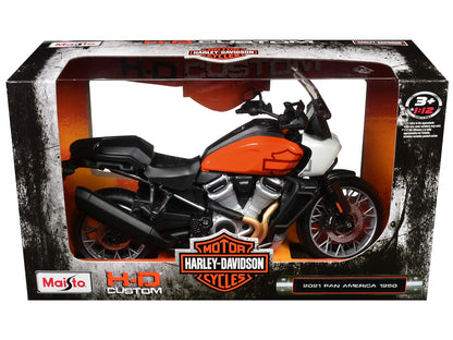 2021 Harley Davidson Pan America 1250 Motorcycle Orange and Black "H-D Custom" 1/12 Diecast Model by Maisto