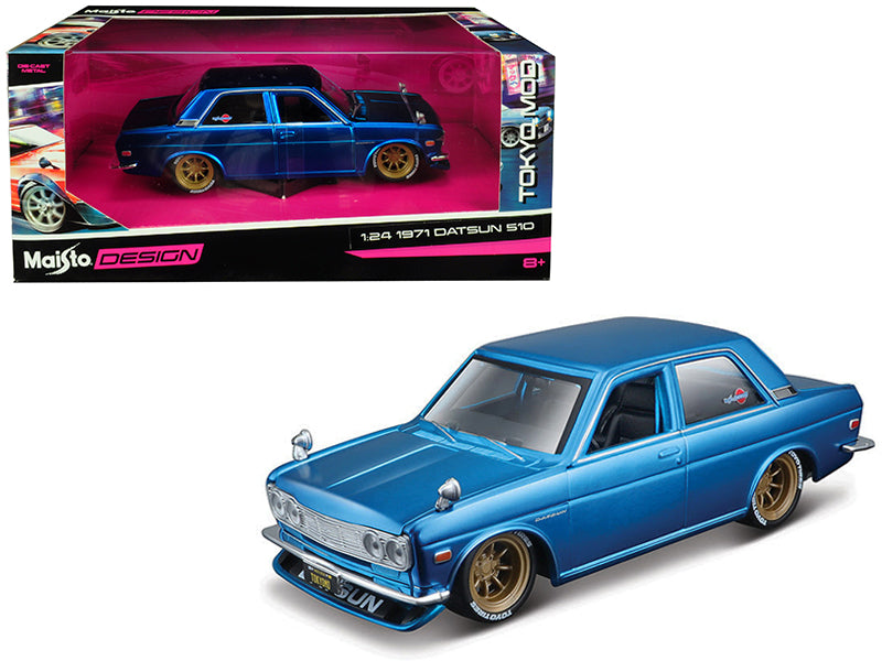 1971 Datsun 510 Matt Candy Blue with Gold Wheels "Tokyo Mod" Maisto Design 1/24 Diecast Model Car by Maisto