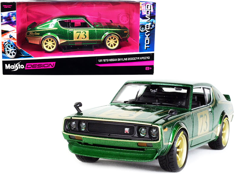 1973 Nissan Skyline 2000GT-R (KPGC110) #73 Green Metallic with Gold Stripes "Tokyo Mod" Series 1/24 Diecast Model Car by Maisto