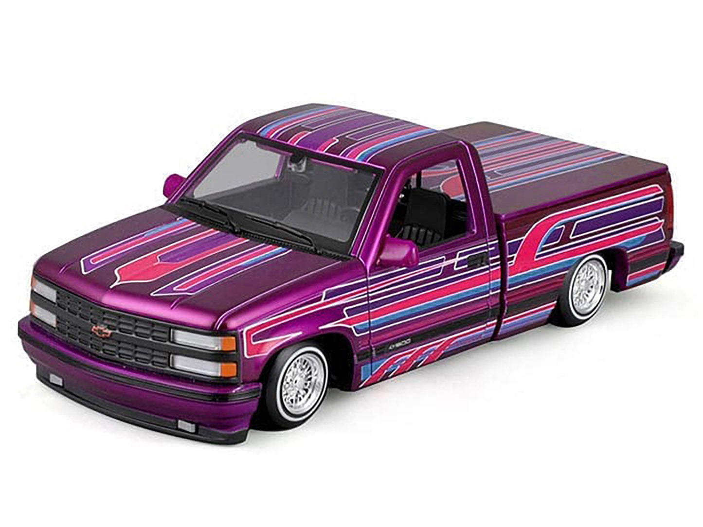 1993 Chevrolet 454 SS Pickup Truck Purple Metallic with Graphics "Lowriders" "Maisto Design" Series 1/24 Diecast Model Car by Maisto