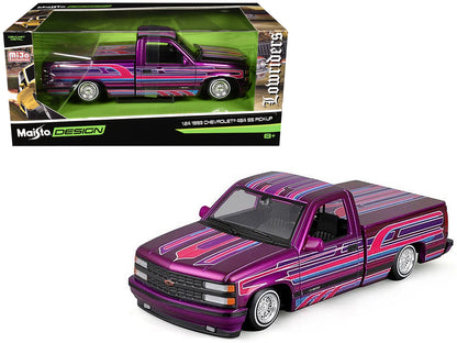 1993 Chevrolet 454 SS Pickup Truck Purple Metallic with Graphics "Lowriders" "Maisto Design" Series 1/24 Diecast Model Car by Maisto