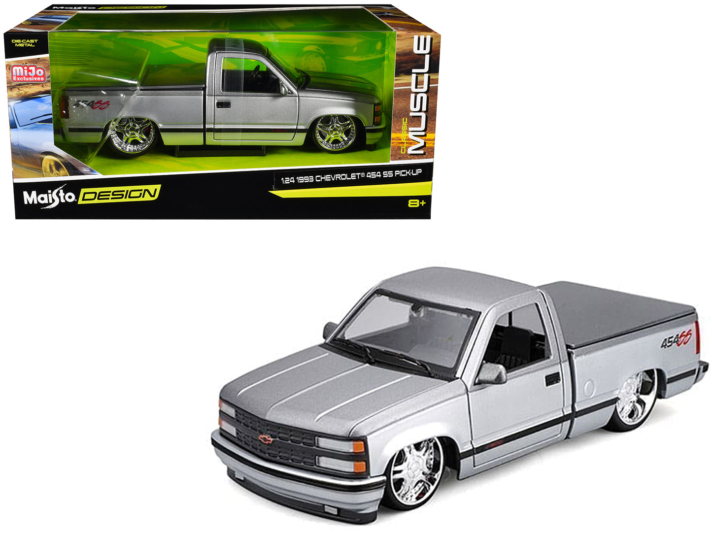 1993 Chevrolet 454 SS Pickup Truck Silver Metallic and Gray "Lowriders" "Maisto Design" Series 1/24 Diecast Model Car by Maisto