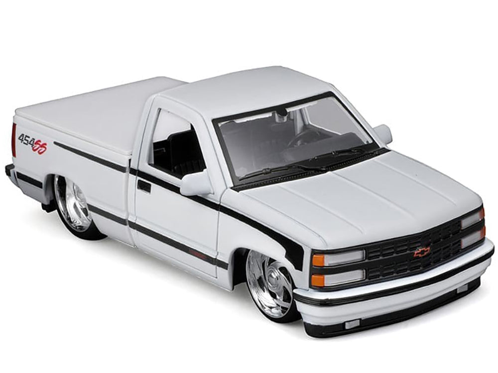 1993 Chevrolet 454 SS Pickup Truck White with Black Stripes "Lowriders" "Maisto Design" Series 1/24 Diecast Model Car by Maisto