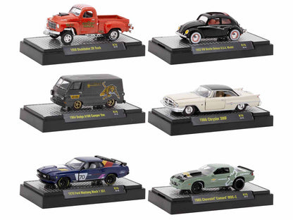 "Auto Meets" Set of 6 Cars IN DISPLAY CASES Release 76 Limited Edition 1/64 Diecast Model Cars by M2 Machines