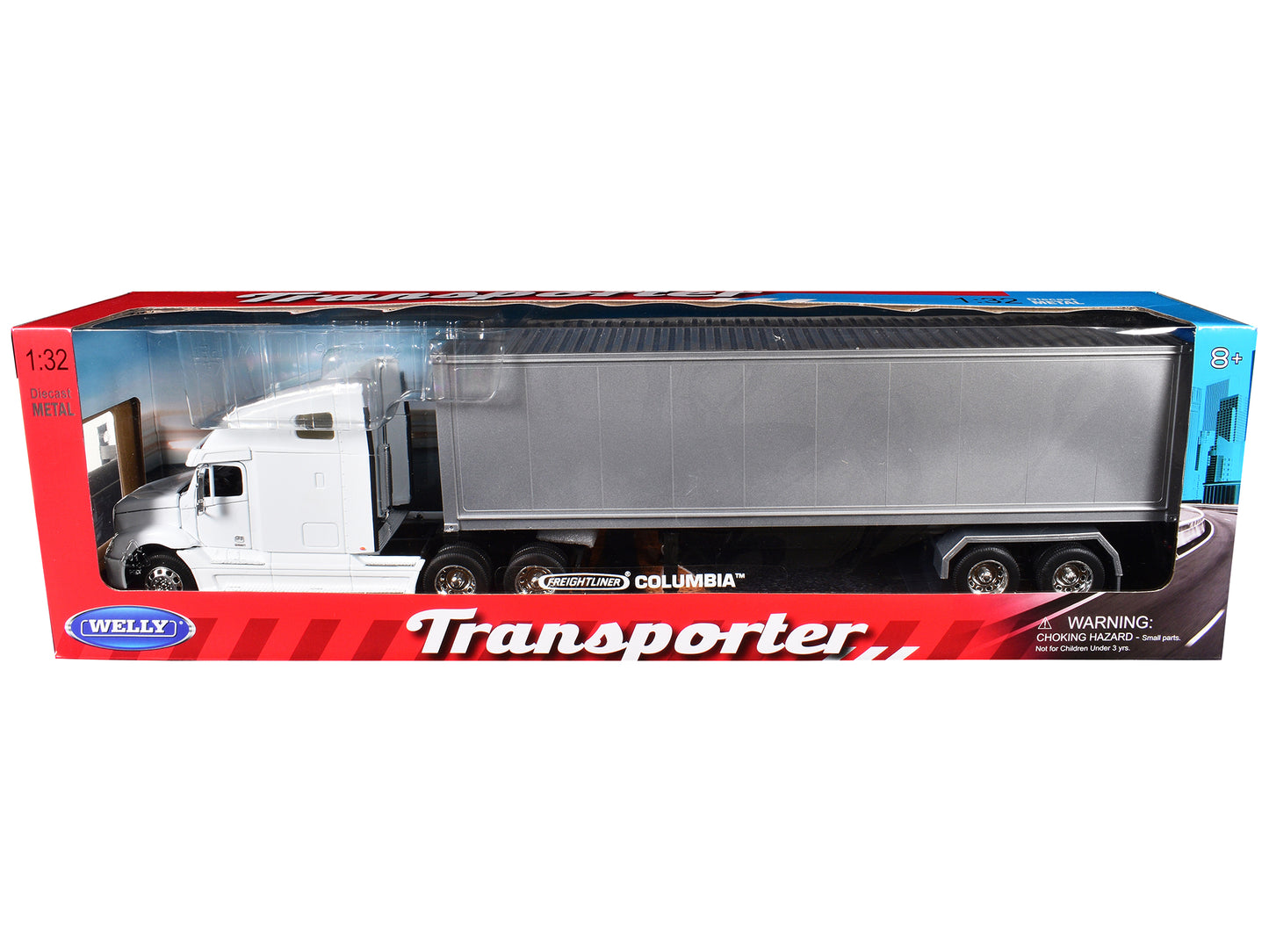 Freightliner Columbia Truck White with Gray Container 1/32 Diecast Model by Welly