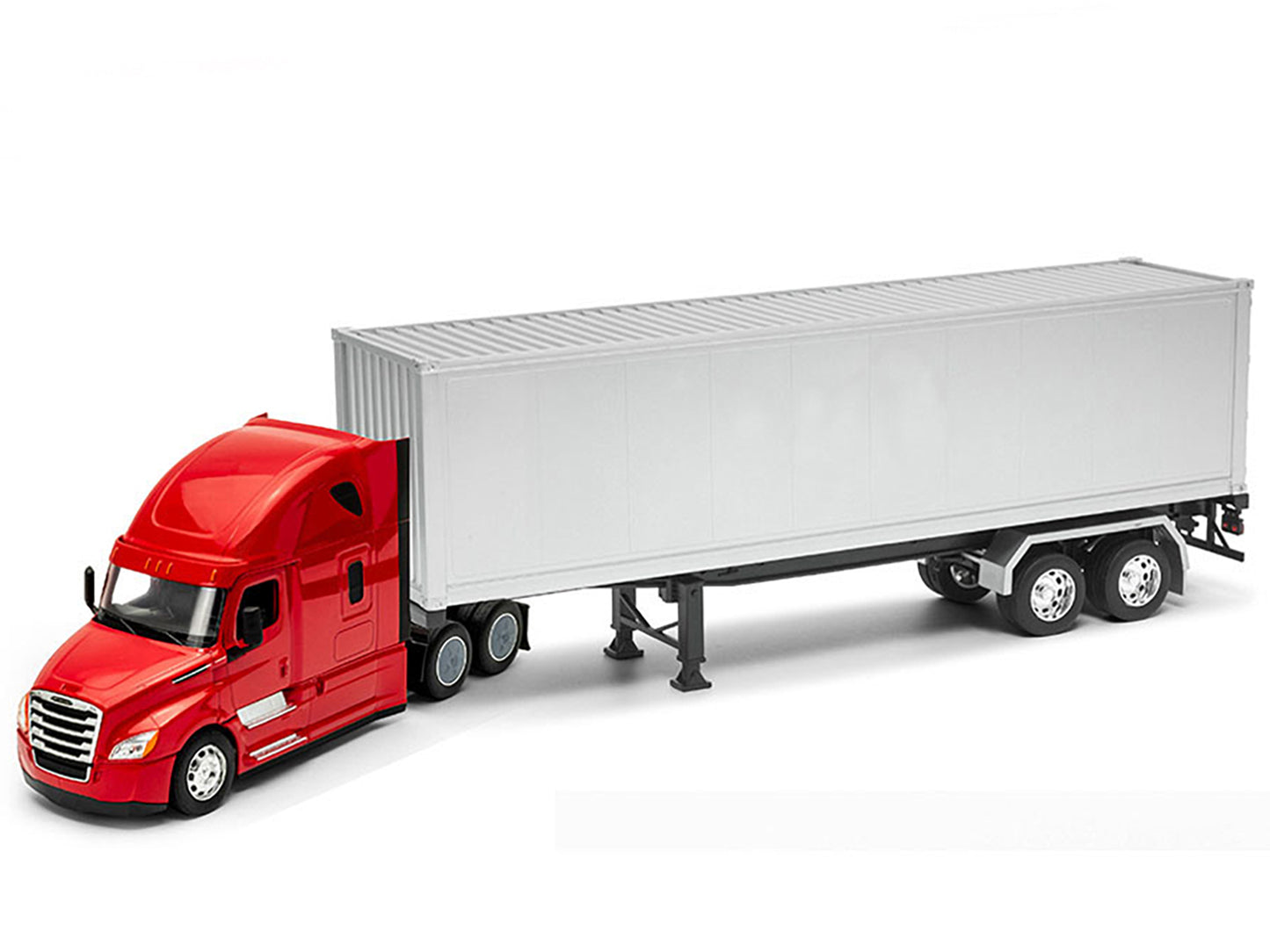 Freightliner Cascadia Truck Red with Gray Container "Transporter" Series 1/32 Diecast Model by Welly