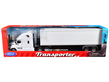 Freightliner Cascadia Truck White with White Container "Transporter" Series 1/32 Diecast Model by Welly