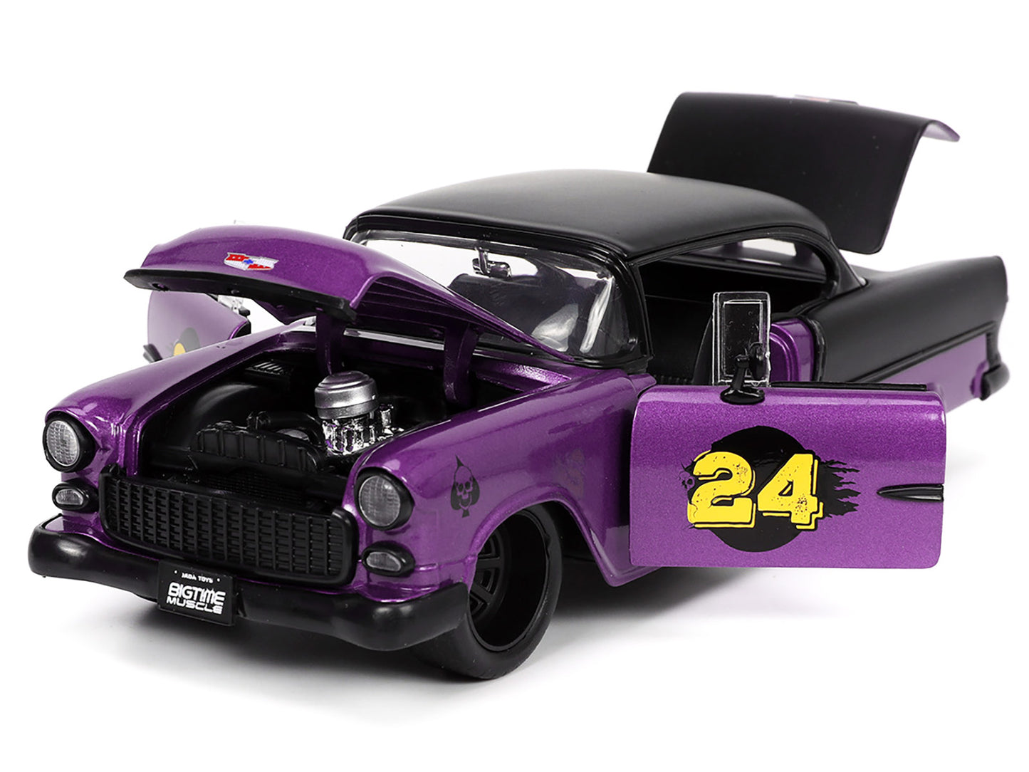 1955 Chevrolet Bel Air #24 Purple Metallic and Matt Black "Bigtime Muscle" Series 1/24 Diecast Model Car by Jada