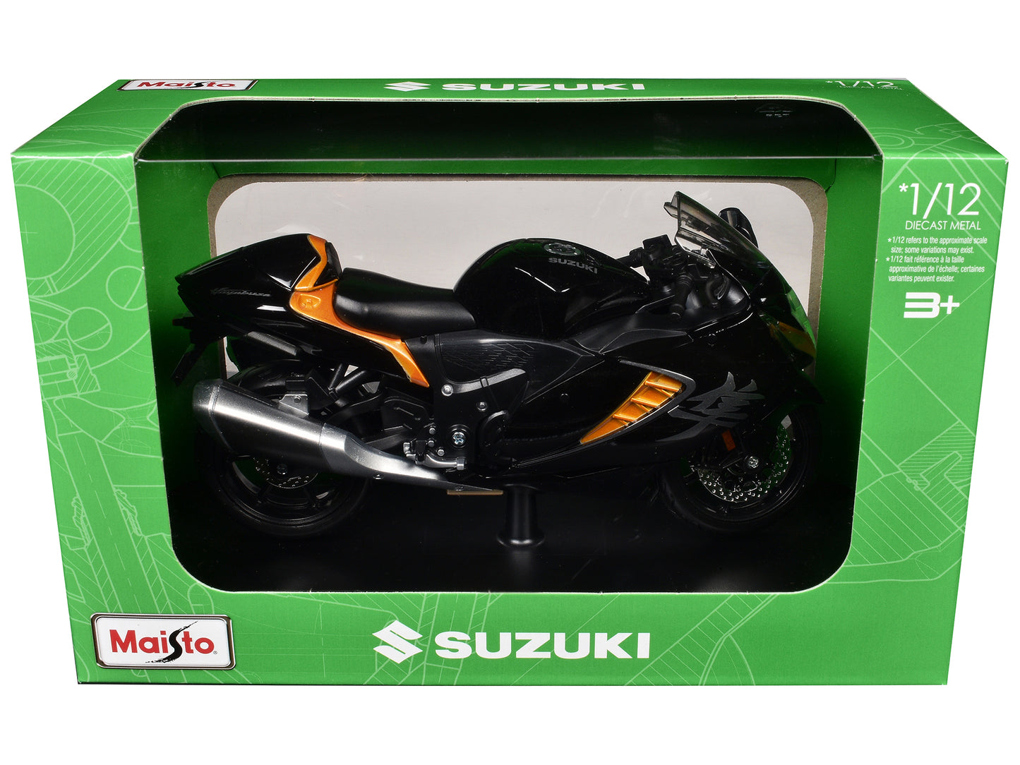 2022 Suzuki Hayabusa Black Metallic 1/12 Diecast Motorcycle Model by Maisto