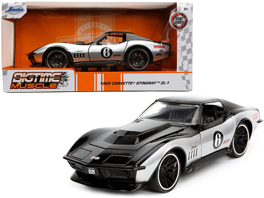 1969 Chevrolet Corvette Stingray ZL-1 #6 Black and Silver "Bigtime Muscle" Series 1/24 Diecast Model Car by Jada